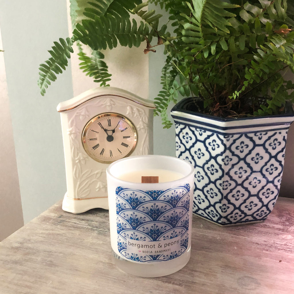 Indigo Jar Candle - Bergamot & Peony - Noosa Handmade